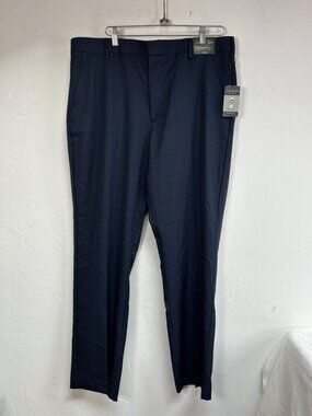 David Taylor Mens Classic Fit Easy Care Navy Dress Pants 38x32 Flat Front New